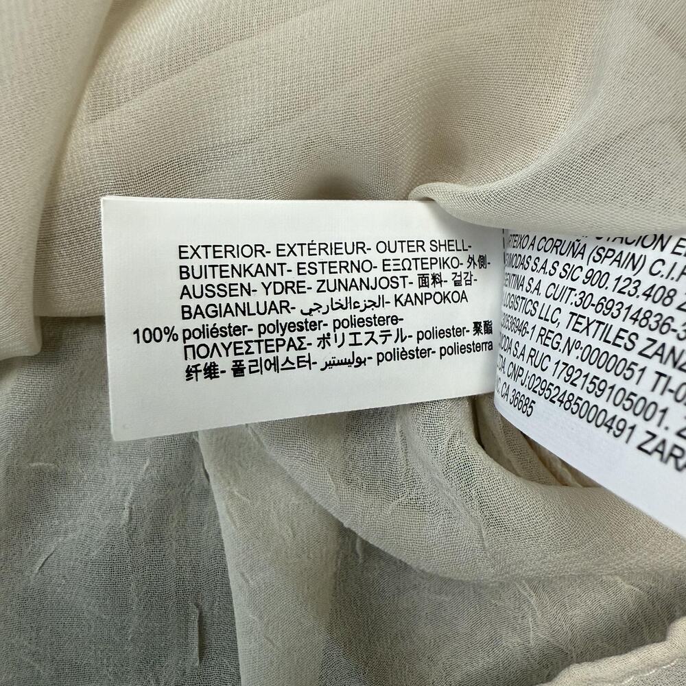 Zara Shirt Womens Medium Cream Sheer Ruffle Button Front Long Sleeve V Neck - Picture 4 of 7